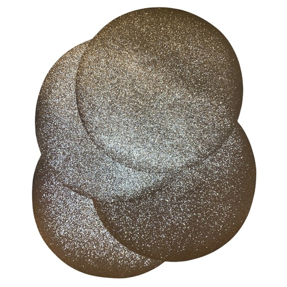 Placemats-Holiday Set of 4 Metallic Glitter Round Placemats 15” Polyvinyl Gold - Picture 1 of 4